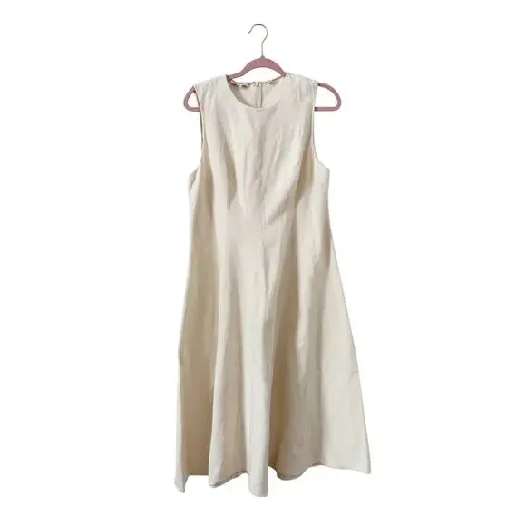 Vince Women's Paneled Midi Dress Cream Fuzzy Cotton Ivory White US 14 - Picture 2 of 8